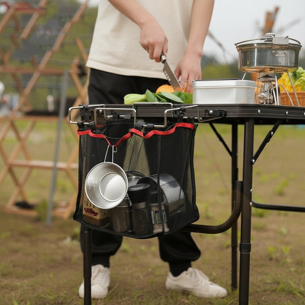 Portable Mesh Storage Rack – Easy Organization for Camping Trips